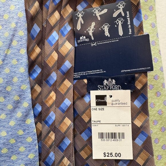 STAFFORD Silk Tie Designer Geometric FISH Blue Green 58-62 x 3.75 Lot of 3 - Picture 3 of 12